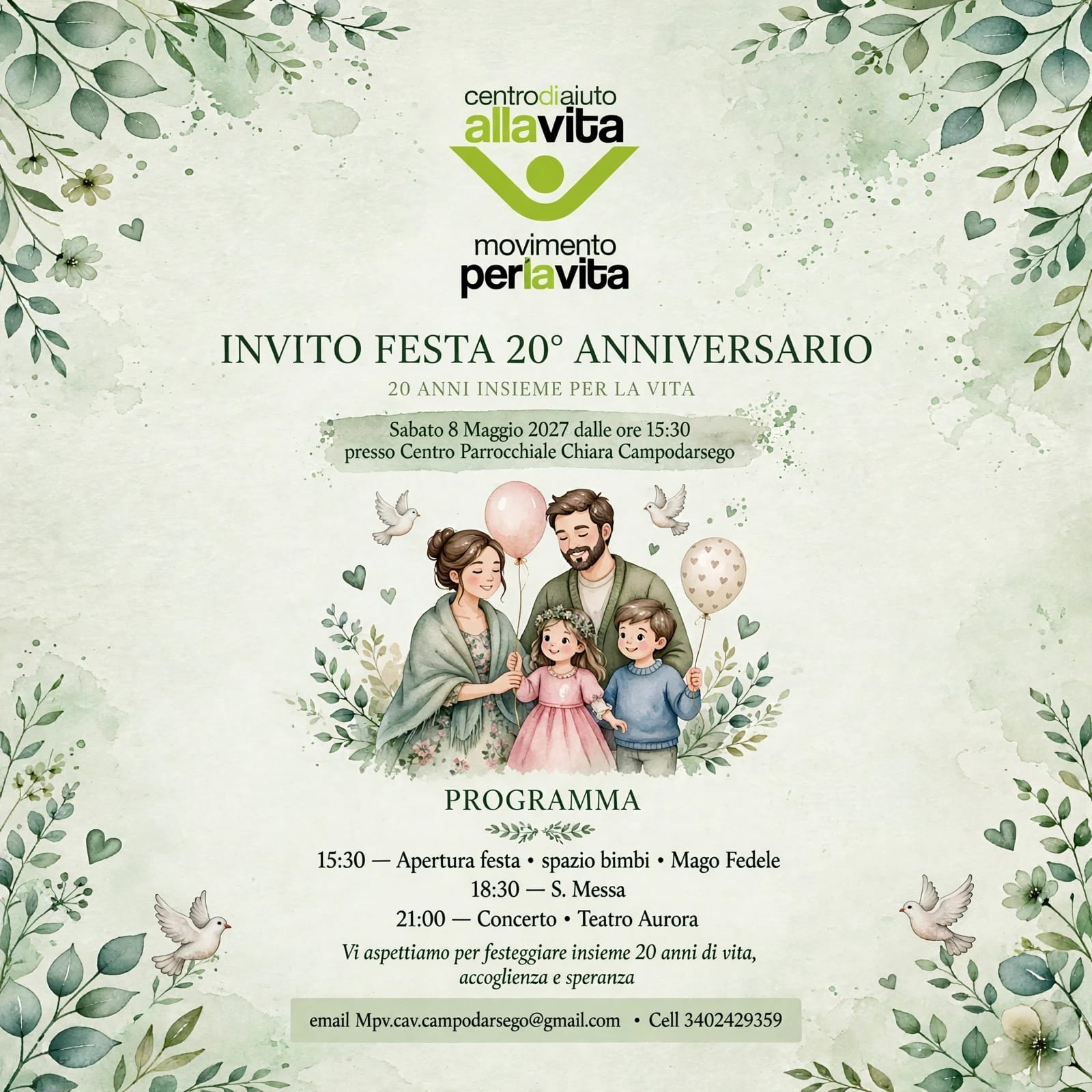 Locandina della festa per il 20° anniversario del CAV Campodarsego