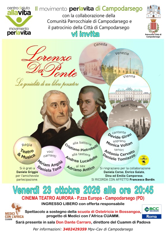 Locandina dello spettacolo “Lorenzo Da Ponte” al Cinema Teatro Aurora di Campodarsego